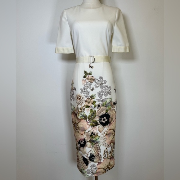 Ted Baker London Dresses & Skirts - Ted Baker Layli Gem Gardens Ivory Short Sleeve Midi Dress Ted Baker 1/US Small